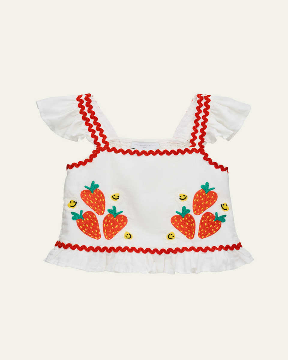 Girl's Strawberry Embroidered Smocked Top, Size 2-16